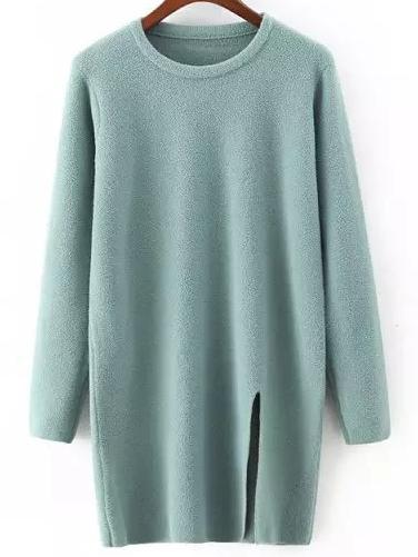 Shein Green Crew Neck Split Loose Sweater