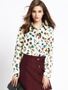 Shein Multicolor Lapel Leaves Print Blouse