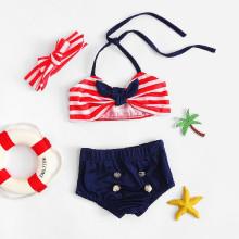 Shein Girls Striped Bikini Set With Headband