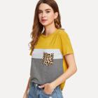 Shein Cut And Sew Leopard Pocket Patched Top