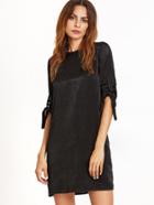 Shein Black Knotted Roll Sleeve Tunic Dress