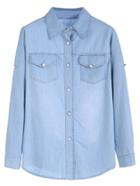 Shein Blue Roll Tab Sleeve Buttons Denim Shirt