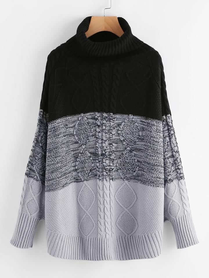 Shein Roll Neck Mixed Knit Jumper