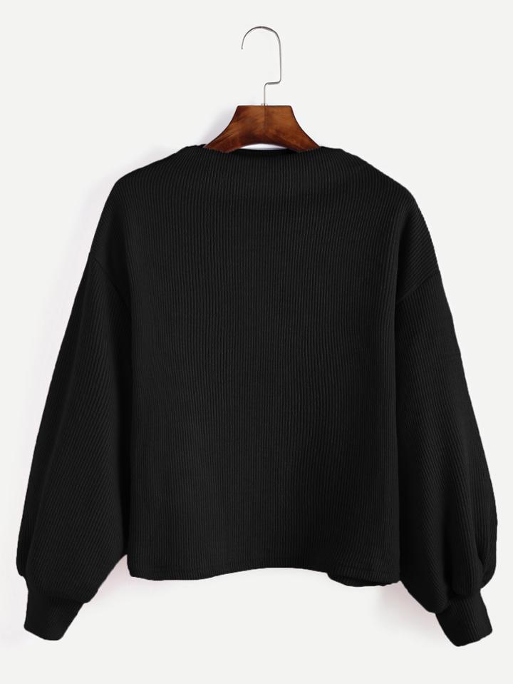 Shein Black Ribbed Lantern Sleeve Sweater