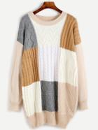 Shein Color Block Cable Knit Long Sweater