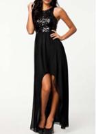Rosewe Fabulous Sequins Decorated Sleeveless High Low Dress Black