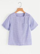 Shein Contrast Striped Blouse With Button Detail