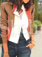 Shein Brown Long Sleeve Color Block Jacket