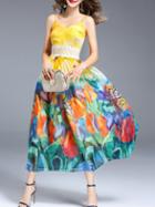 Shein Spaghetti Strap Contrast Crochet Flowers Print Dress