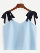 Shein Blue Lace Up Shoulder Color Block Crop Top