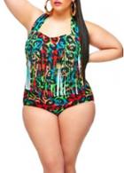 Rosewe Multi Color Leopard Print Fringed Two Piece Plus Size Swimwear