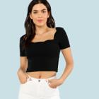 Shein Scallop Trim Solid Crop Tee