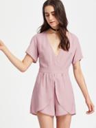 Shein Deep-plunge Neck Short Sleeve Wrap Playsuit