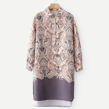 Shein Damask Print Dip Hem Satin Shirt Dress