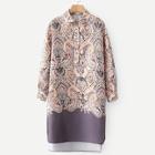 Shein Damask Print Dip Hem Satin Shirt Dress