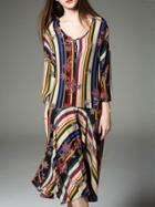 Shein Multicolor V Neck Tribal Print Dress