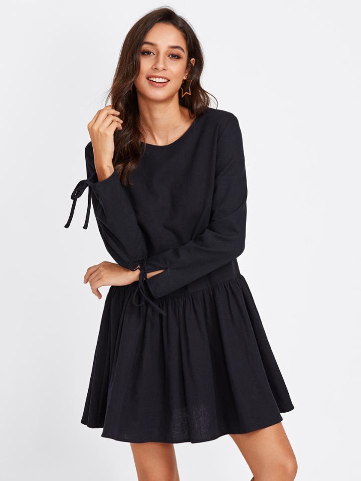 Shein Tie Cuff Drop Waist Dress