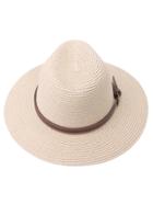 Shein Beige Straw Fedora Hat With Faux Leather Belt