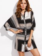 Shein Multicolor Tribal Print Drawstring Waist Shirt Dress