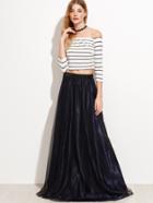 Shein Striped Off The Shoulder Top With Mesh Skirt