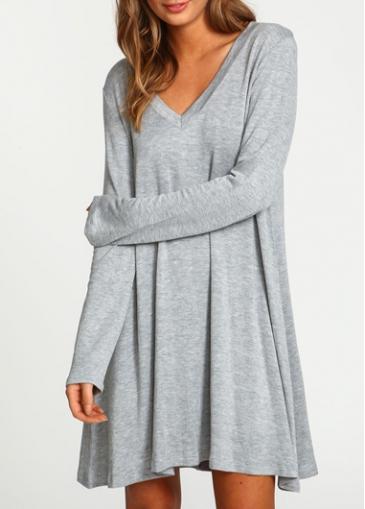 Rosewe V Neck Light Grey Straight Dress