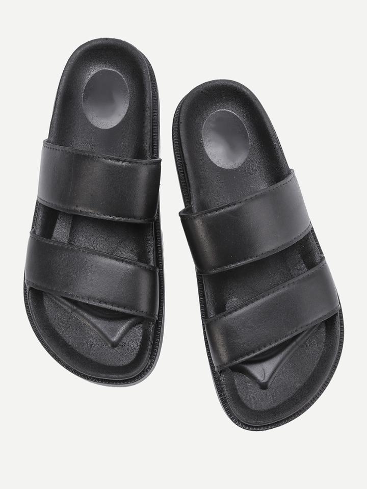 Shein Open Toe Pu Flat Slides