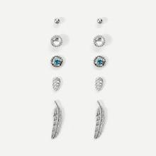 Shein Feather & Leaf Detail Stud Earrings 5pairs