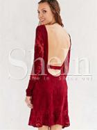 Shein Red Long Sleeve Lace Luxury Deluxe Backless Dress
