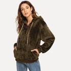 Shein Fluffy Solid Hooded Teddy Sweatshirt