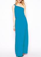 Rosewe Elegant Solid Blue One Shoulder High Waist Dress