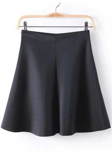 Rosewe Simple A Line Design High Waist Skirt Black