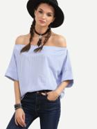 Shein Blue Striped Off The Shoulder Blouse
