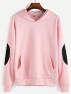 Shein Pink Elbow Patch Hooded Sweatshirt