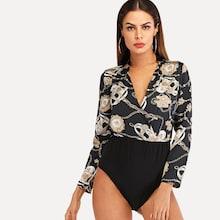 Shein Graphic Print Wrap Shirt Bodysuit