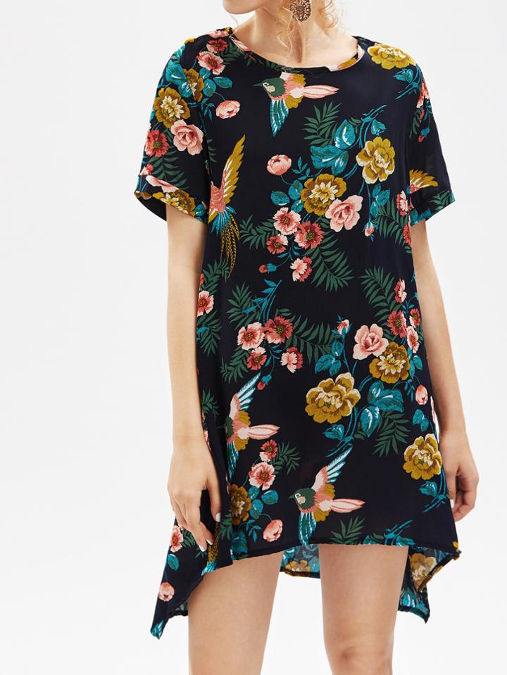 Shein Random Jungle Print Dip Hem Dress