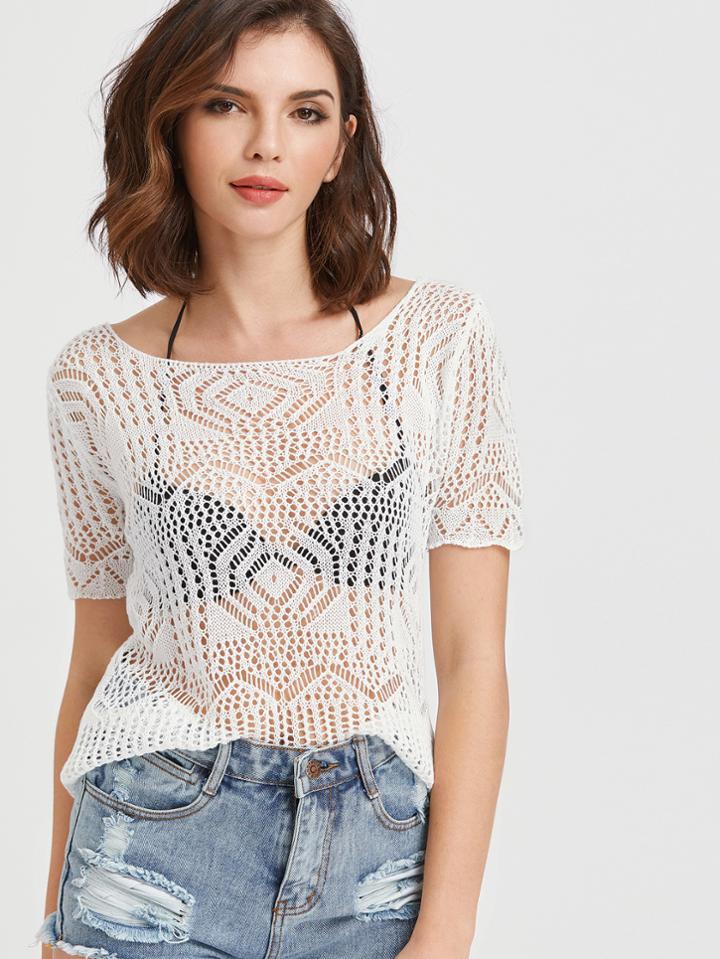 Shein Hollow Out Sheer Crochet Top