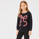 Shein Toddler Girls Contrast Tape Bow Pattern Sweatshirt