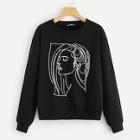 Shein Portrait Print Front Pullover