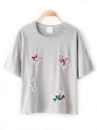 Shein Grey Crew Neck Butterfly Print T-shirt