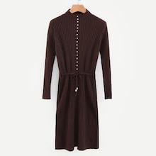 Shein Drawstring Waist Rhinestone Detail Sweater Dress