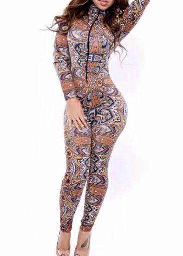 Rosewe Enchanting Long Sleeve Turtleneck Printed Jumpsuit For Woman