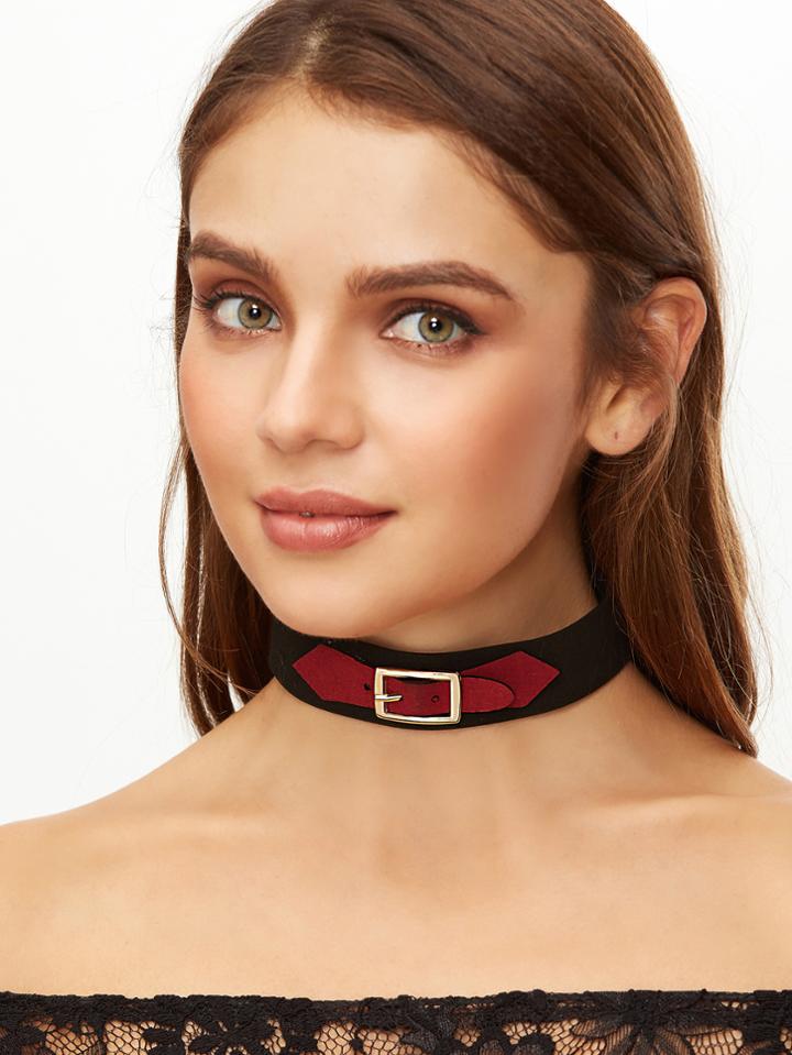 Shein Burgundy Buckle Black Band Stylish Choker Necklace