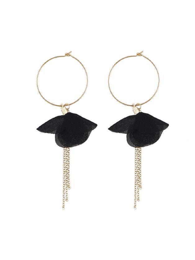 Shein Black Gauze Flowers Long Earrings