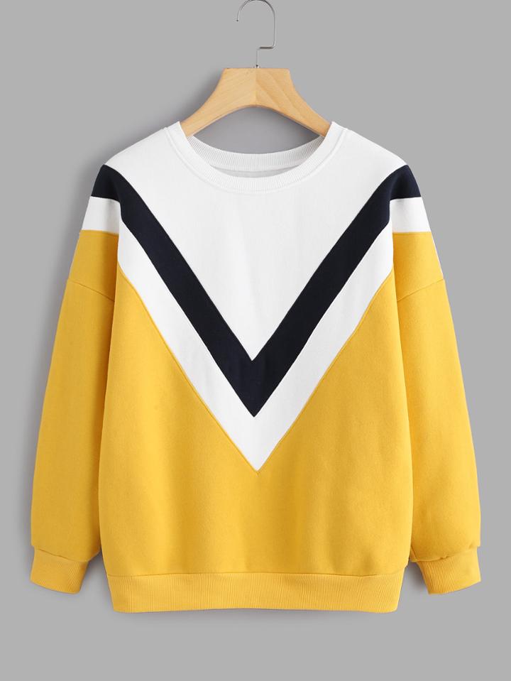 Shein Drop Shoulder Chevron Panel Sweatshirt