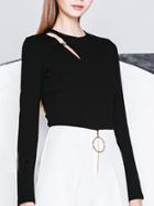 Shein Black Long Sleeve Hollow Bead Slim T-shirt