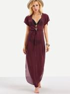 Shein Plunge Neck Drawstring Waist Cover Up Dress