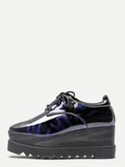 Shein Blue Patent Leather Wedge Flatform Derby Shoes