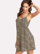 Shein Leopard Pattern Knot Shoulder Cami Dress