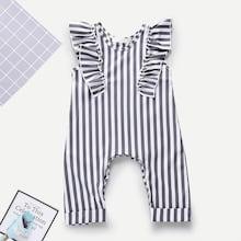 Shein Toddler Girls Frill Trim Striped Jumpsuit