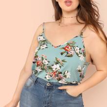 Shein Plus V Neck Flower Print Cami Top